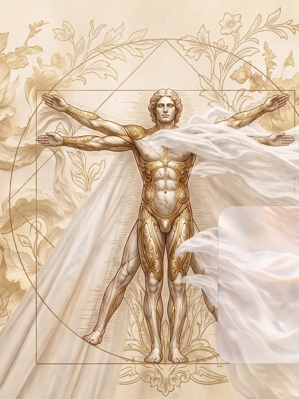 The Vitruvian figure, in gold
